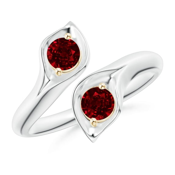 ANGARA Natural Calla Lily Two Stone Ruby Ring in 14K White & Yellow Gold for Women (Size-4mm) | July Birthstone, Birthday, Anniversary, Jewelry Gift for Women | Natural Ruby Ring