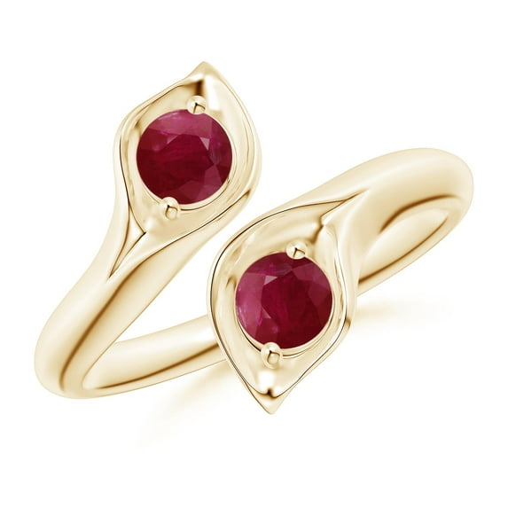 ANGARA Natural Calla Lily Two Stone Ruby Ring in 14K Yellow Gold for Women (Size-4mm) | July Birthstone, Birthday, Anniversary, Jewelry Gift for Women | Natural Ruby Ring