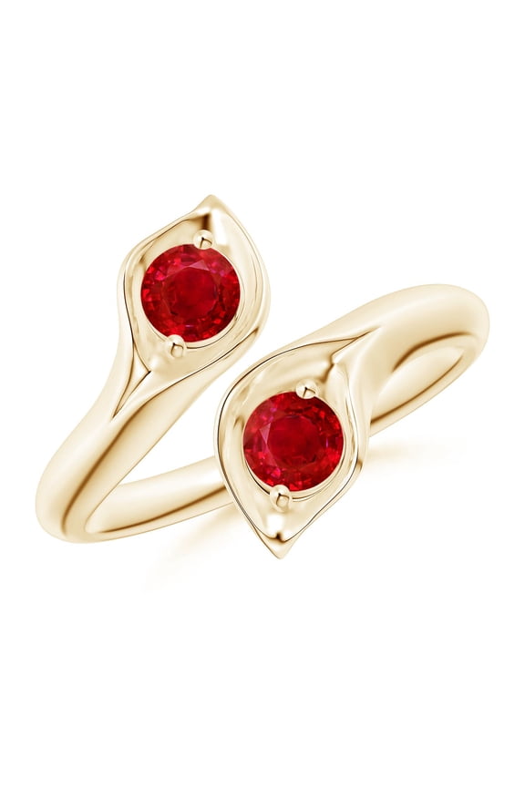 Natural Calla Lily Two Stone Ruby Ring in 14K Yellow Gold for Women (Size-4mm) | July Birthstone Jewelry for Her | Natural Ruby Rings