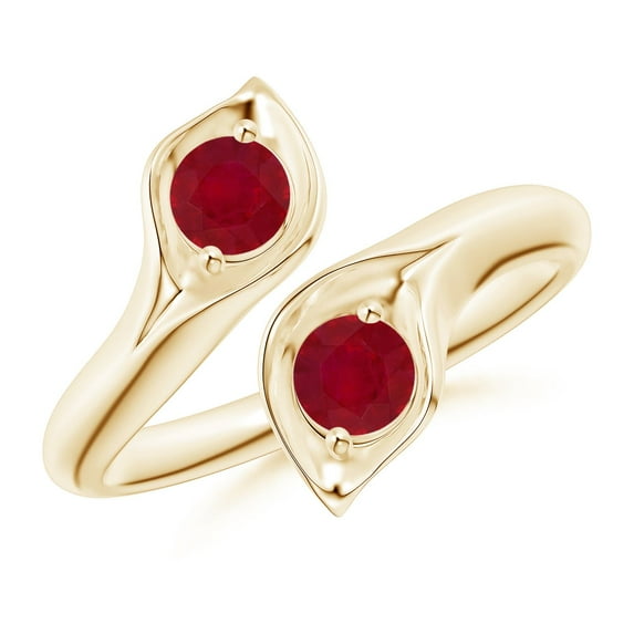 ANGARA Natural Calla Lily Two Stone Ruby Ring in 14K Yellow Gold for Women (Size-4mm) | July Birthstone, Birthday, Anniversary, Jewelry Gift for Women | Natural Ruby Ring