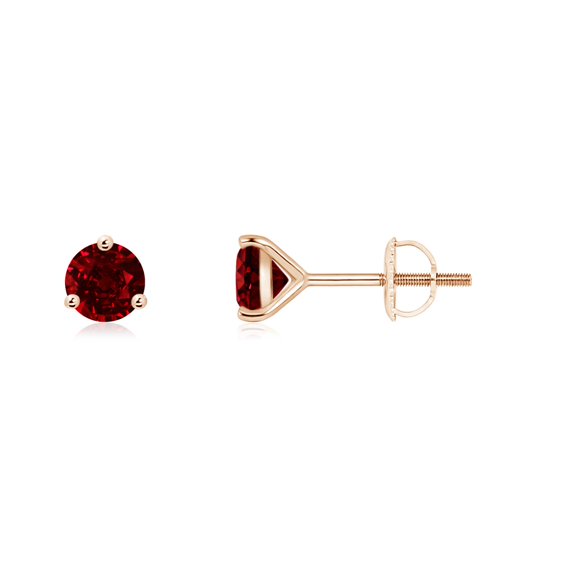 ANGARA Natural Martini-Set Round Ruby Stud Earrings in 14K Rose Gold for Women (Size-4mm) | July Birthstone, Birthday, Anniversary, Jewelry Gift for Women | Natural Ruby Earrings