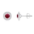 thumbnail image 1 of ANGARA Natural Vintage Style Ruby and Diamond Halo Stud Earrings in 14K White Gold for Women (Size-4mm) | July Birthstone, Birthday, Anniversary, Jewelry Gift for Women | Natural Ruby Earrings, 1 of 6