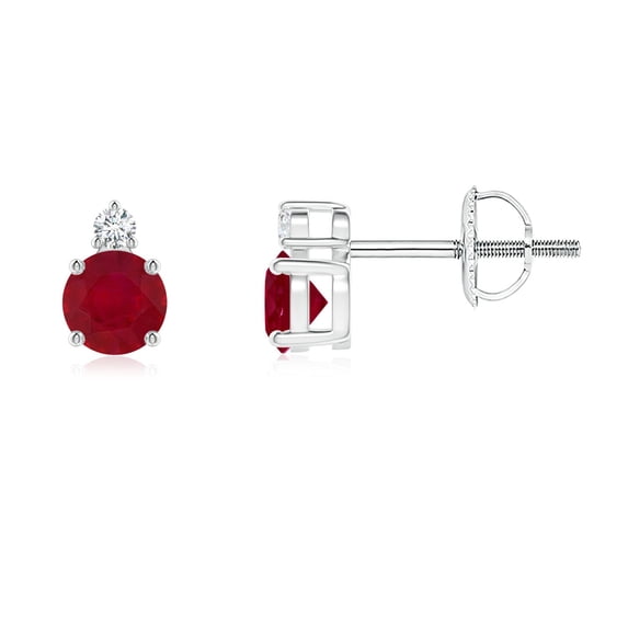 ANGARA Natural Basket-Set Round Ruby Stud Earrings with Diamond in 14K White Gold for Women (Size-4mm) | July Birthstone, Birthday, Anniversary, Jewelry Gift for Women | Natural Ruby Earrings