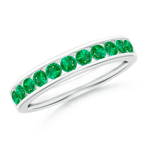 ANGARA Natural Channel Set Half Eternity Emerald Wedding Ring in 14K White Gold for Women (Size-2.5mm) | May Birthstone, Birthday, Anniversary, Jewelry Gift for Women | Natural Emerald Ring