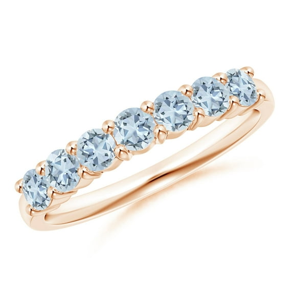 ANGARA Natural Half Eternity Seven Stone Aquamarine Wedding Ring in 14K Rose Gold for Women (Size-3mm) | March Birthstone, Birthday, Anniversary, Jewelry Gift for Women | Natural Aquamarine Ring