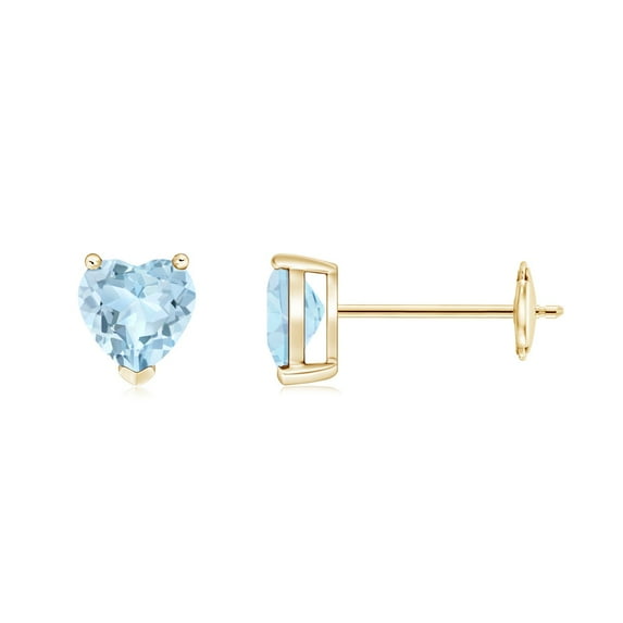 ANGARA Natural Aquamarine Solitaire Heart Stud Earrings in 14K Yellow Gold for Women (Size-5mm) | March Birthstone, Birthday, Anniversary, Jewelry Gift for Women | Natural Aquamarine Earrings