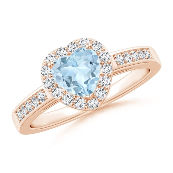 Angara Natural 0.7 Ct. Aquamarine with Diamond Halo Ring in 14K Rose Gold for Women (Ring Size: 3)