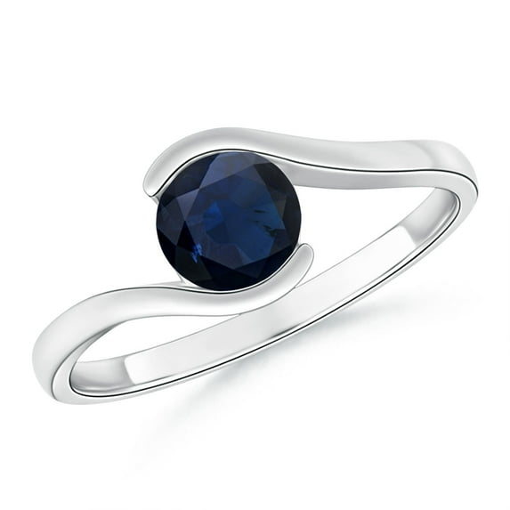 ANGARA Natural Semi Bezel-Set Solitaire Round Blue Sapphire Bypass Ring in 14K White Gold for Women (Size-5.5mm) | September Birthstone, Anniversary, Jewelry Gift for Women | Natural Sapphire Ring