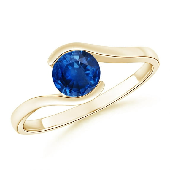 ANGARA Natural Semi Bezel-Set Solitaire Round Blue Sapphire Bypass Ring in 14K Yellow Gold for Women (Size-5.5mm) | September Birthstone, Anniversary, Jewelry Gift for Women | Natural Sapphire Ring