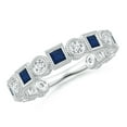 thumbnail image 1 of ANGARA Natural Bezel-Set Square Sapphire and Diamond Ring in 14K White Gold for Women (Size-2.5mm) | September Birthstone, Birthday, Anniversary, Jewelry Gift for Women | Natural Blue Sapphire Ring, 1 of 9