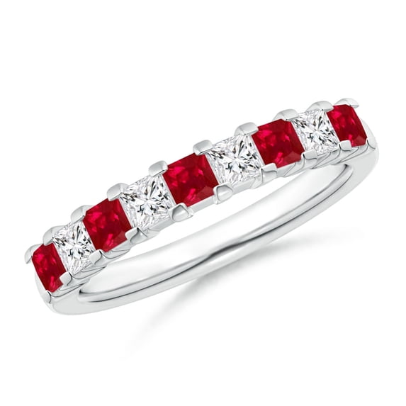 Angara Natural 0.7 Ct. Ruby with Diamond Non Eternity Wedding Band in 14K White Gold for Women (Ring Size: 3)