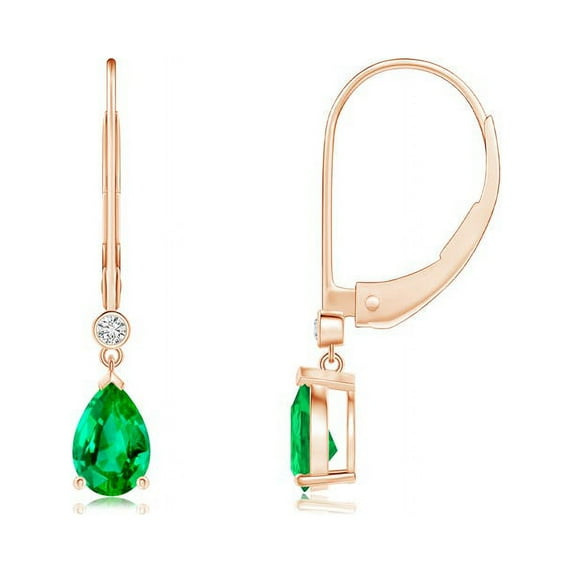 ANGARA Natural Pear-Shaped Emerald Leverback Drop Earrings with Diamond in 14K Rose Gold for Women (Size-6x4mm) | May Birthstone, Anniversary, Jewelry Gift for Women | Natural Emerald Earrings