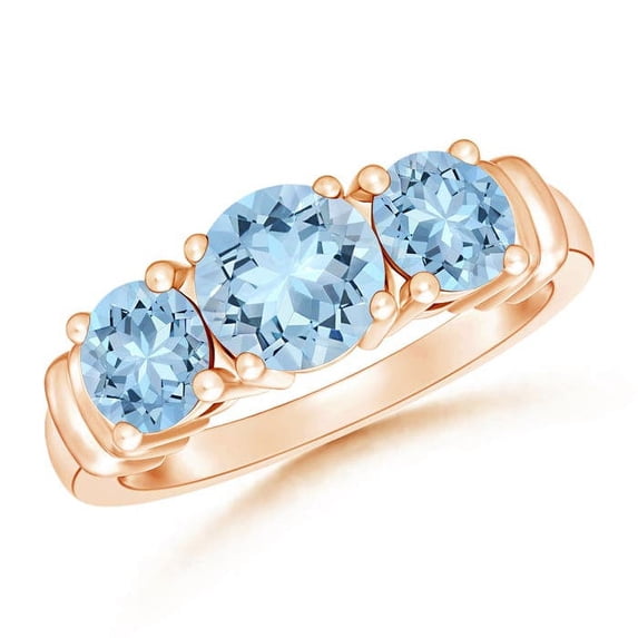 ANGARA Natural Vintage Style Three Stone Aquamarine Wedding Band in 14K Rose Gold for Women (Size-6mm) | March Birthstone, Birthday, Anniversary, Jewelry Gift for Women | Natural Aquamarine Ring