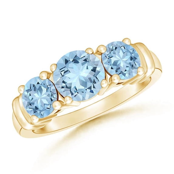 ANGARA Natural Vintage Style Three Stone Aquamarine Wedding Band in 14K Yellow Gold for Women (Size-6mm) | March Birthstone, Birthday, Anniversary, Jewelry Gift for Women | Natural Aquamarine Ring
