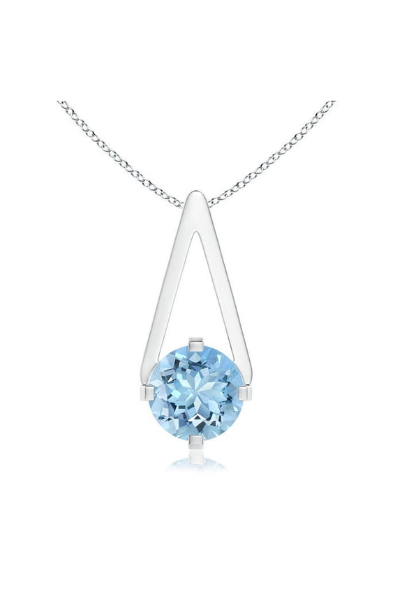 Natural Flat Prong-Set Solitaire Aquamarine Triangular Pendant in 14K White Gold for Women (Size-6mm) | March Birthstone, Anniversary, Jewelry Gift for Women | Natural Aquamarine Necklace