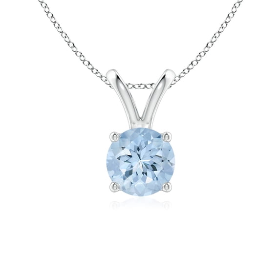 ANGARA Natural V-Bale Round Aquamarine Solitaire Pendant in 14K White Gold for Women (Size-6mm) | March Birthstone, Birthday, Anniversary, Jewelry Gift for Women | Natural Aquamarine Necklace