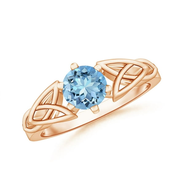 ANGARA Natural Solitaire Round Aquamarine Celtic Knot Engagement Ring in 14K Rose Gold for Women (Size-6mm) | March Birthstone, Birthday, Anniversary, Jewelry Gift for Women | Natural Aquamarine Ring