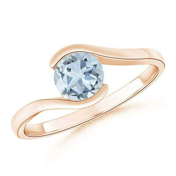 ANGARA Natural Semi Bezel-Set Solitaire Round Aquamarine Bypass Ring in 14K Rose Gold for Women (Size-6mm) | March Birthstone, Birthday, Anniversary, Jewelry Gift for Women | Natural Aquamarine Ring