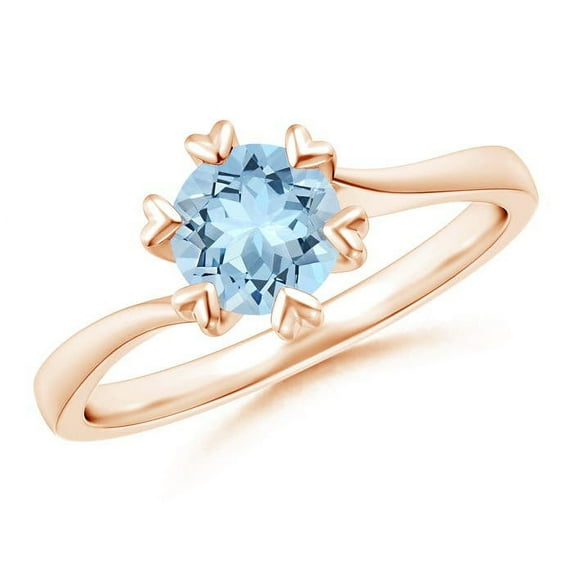 ANGARA Natural Heart Prong-Set Round Aquamarine Solitaire Engagement Ring in 14K Rose Gold for Women (Size-6mm) | March Birthstone, Anniversary, Jewelry Gift for Women | Natural Aquamarine Ring