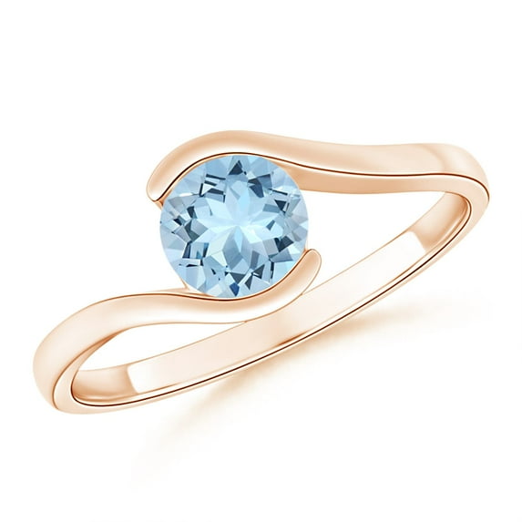 ANGARA Natural Semi Bezel-Set Solitaire Round Aquamarine Bypass Ring in 14K Rose Gold for Women (Size-6mm) | March Birthstone, Birthday, Anniversary, Jewelry Gift for Women | Natural Aquamarine Ring
