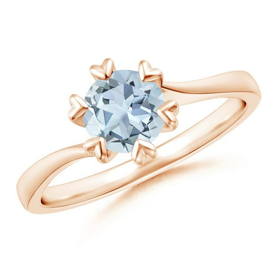 ANGARA Natural Heart Prong-Set Round Aquamarine Solitaire Engagement Ring in 14K Rose Gold for Women (Size-6mm) | March Birthstone, Anniversary, Jewelry Gift for Women | Natural Aquamarine Ring