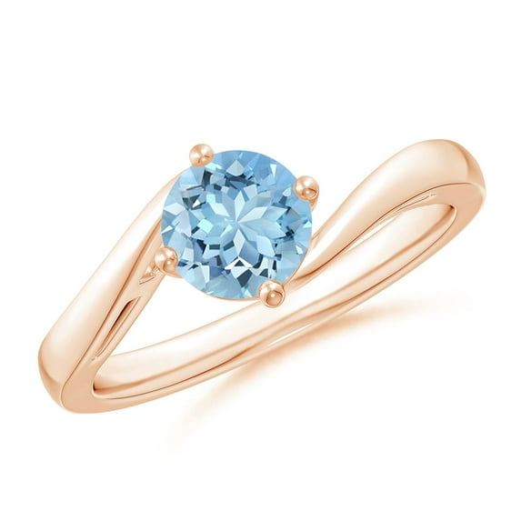 ANGARA Natural Classic Round Aquamarine Solitaire Bypass Ring in 14K Rose Gold for Women (Size-6mm) | March Birthstone, Birthday, Anniversary, Jewelry Gift for Women | Natural Aquamarine Ring
