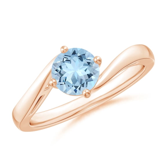 ANGARA Natural Classic Round Aquamarine Solitaire Bypass Ring in 14K Rose Gold for Women (Size-6mm) | March Birthstone, Birthday, Anniversary, Jewelry Gift for Women | Natural Aquamarine Ring