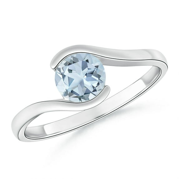 ANGARA Natural Semi Bezel-Set Solitaire Round Aquamarine Bypass Ring in 14K White Gold for Women (Size-6mm) | March Birthstone, Birthday, Anniversary, Jewelry Gift for Women | Natural Aquamarine Ring