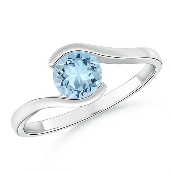 ANGARA Natural Semi Bezel-Set Solitaire Round Aquamarine Bypass Ring in 14K White Gold for Women (Size-6mm) | March Birthstone, Birthday, Anniversary, Jewelry Gift for Women | Natural Aquamarine Ring