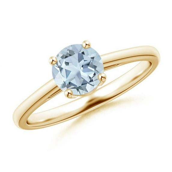 ANGARA Natural Classic Prong-Set Round Aquamarine Solitaire Engagement Ring in 14K Yellow Gold for Women (Size-6mm) | March Birthstone, Anniversary, Jewelry Gift for Women | Natural Aquamarine Ring