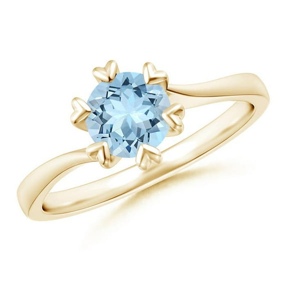 ANGARA Natural Heart Prong-Set Round Aquamarine Solitaire Engagement Ring in 14K Yellow Gold for Women (Size-6mm) | March Birthstone, Anniversary, Jewelry Gift for Women | Natural Aquamarine Ring