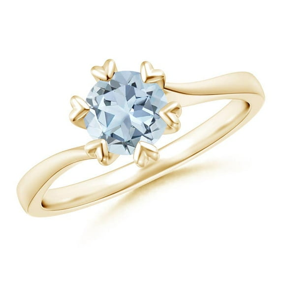 ANGARA Natural Heart Prong-Set Round Aquamarine Solitaire Engagement Ring in 14K Yellow Gold for Women (Size-6mm) | March Birthstone, Anniversary, Jewelry Gift for Women | Natural Aquamarine Ring