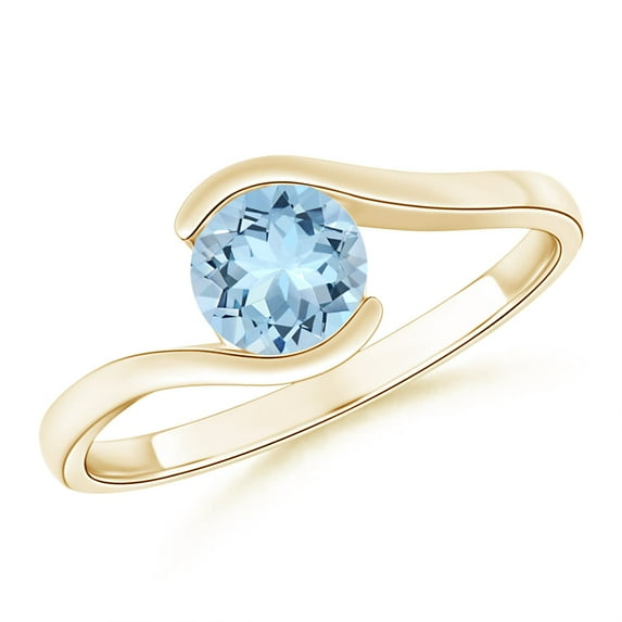 ANGARA Natural Semi Bezel-Set Solitaire Round Aquamarine Bypass Ring in 14K Yellow Gold for Women (Size-6mm) | March Birthstone, Anniversary, Jewelry Gift for Women | Natural Aquamarine Ring
