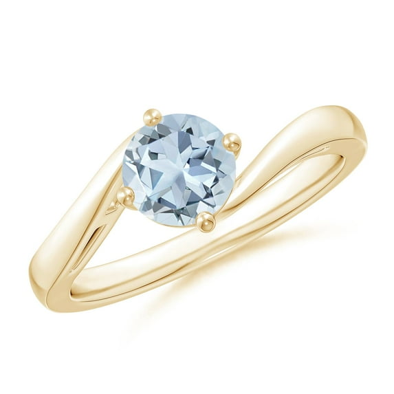 ANGARA Natural Classic Round Aquamarine Solitaire Bypass Ring in 14K Yellow Gold for Women (Size-6mm) | March Birthstone, Birthday, Anniversary, Jewelry Gift for Women | Natural Aquamarine Ring