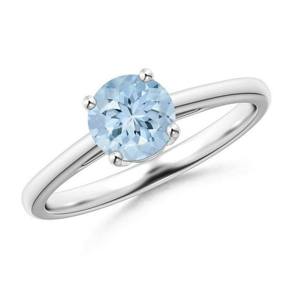 ANGARA Natural Prong-Set Round Aquamarine Solitaire Engagement Ring in 925 Sterling Silver for Women (Size-6mm) | March Birthstone, Anniversary, Jewelry Gift for Women | Natural Aquamarine Ring