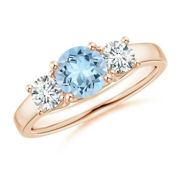 Angara Natural 0.72 Ct. Aquamarine with Diamond Classic Ring in 14K Rose Gold for Women (Ring Size: 3.5)