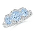 thumbnail image 1 of ANGARA Natural Floating Three Stone Aquamarine Ring with Diamond Halo in 14K White Gold for Women (Size-6mm) | March Birthstone, Anniversary, Jewelry Gift for Women | Natural Aquamarine Ring, 1 of 9