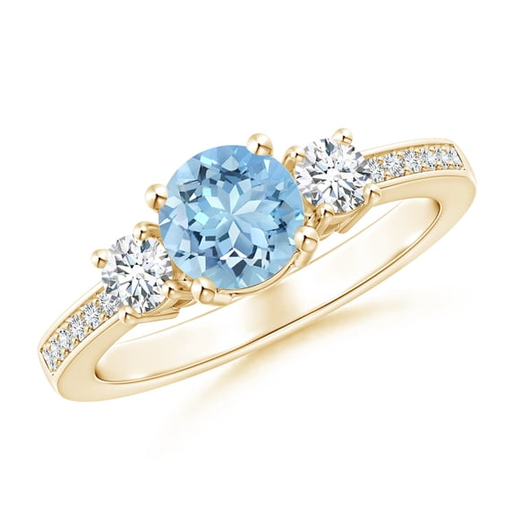 Angara Natural 0.72 Ct. Aquamarine with Diamond Classic Ring in 14K Yellow Gold for Women (Ring Size: 11.5)