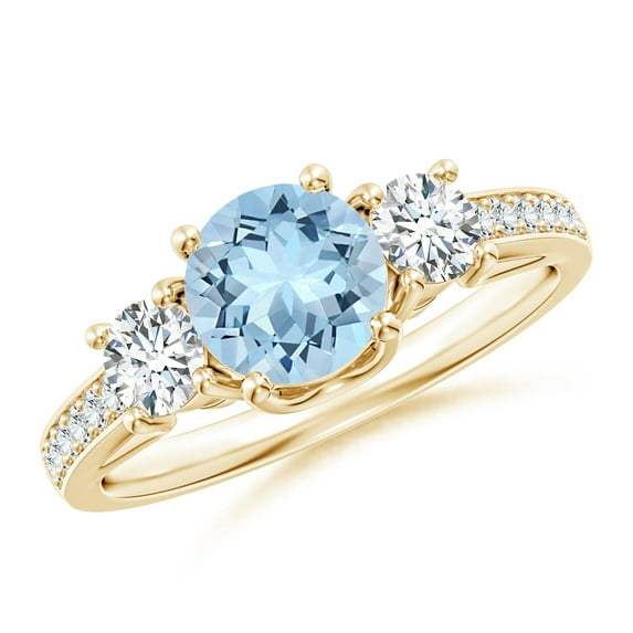 Angara Natural 0.72 Ct. Aquamarine with Diamond Classic Ring in 14K Yellow Gold for Women (Ring Size: 11.5)