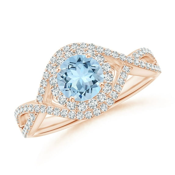 Angara Natural 0.72 Ct. Aquamarine with Diamond Halo Ring in 14K Rose Gold for Women (Ring Size: 12)