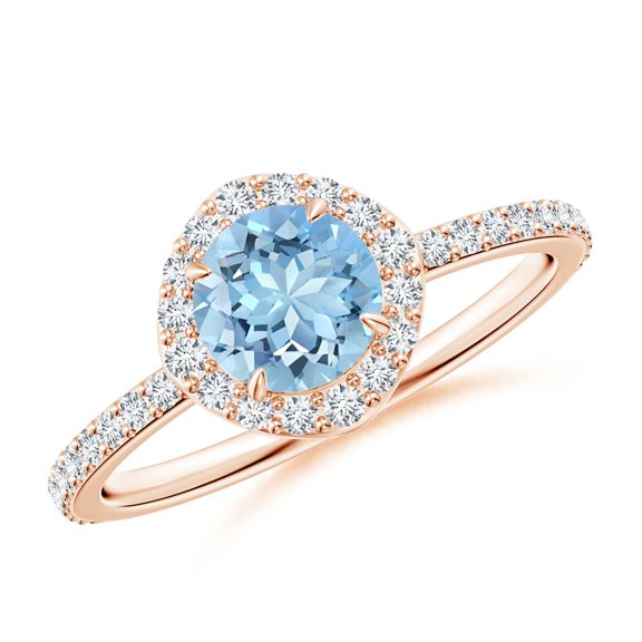 ANGARA Natural Vintage Style Claw-Set Round Aquamarine Halo Ring in 14K Rose Gold for Women (Size-6mm) | March Birthstone, Birthday, Anniversary, Jewelry Gift for Women | Natural Aquamarine Ring