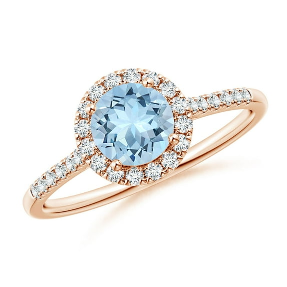Angara Natural 0.72 Ct. Aquamarine with Diamond Halo Ring in 14K Rose Gold for Women (Ring Size: 9.5)