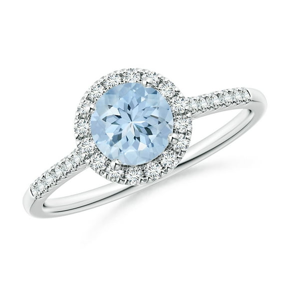 Angara Natural 0.72 Ct. Aquamarine with Diamond Halo Ring in 14K White Gold for Women (Ring Size: 10.5)