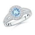 thumbnail image 1 of Angara Natural 0.72 Ct. Aquamarine with Diamond Halo Ring in 14K White Gold for Women (Ring Size: 11.5), 1 of 9