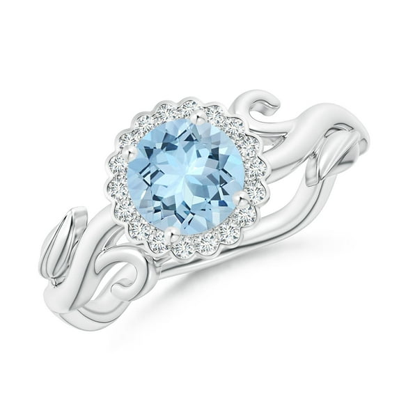 Angara Natural 0.72 Ct. Aquamarine with Diamond Halo Ring in 14K White Gold for Women (Ring Size: 12)