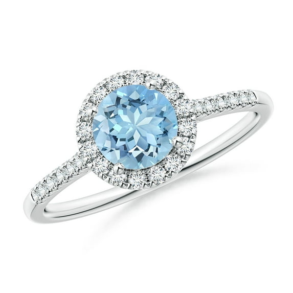 Angara Natural 0.72 Ct. Aquamarine with Diamond Halo Ring in 14K White Gold for Women (Ring Size: 3)