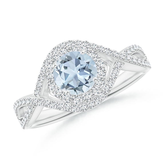 Angara Natural 0.72 Ct. Aquamarine with Diamond Halo Ring in 14K White Gold for Women (Ring Size: 3)