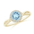thumbnail image 1 of Angara Natural 0.72 Ct. Aquamarine with Diamond Halo Ring in 14K Yellow Gold for Women (Ring Size: 3.5), 1 of 10