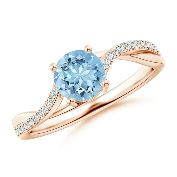 Angara Natural 0.72 Ct. Aquamarine with Diamond Infinity Ring in 14K Rose Gold for Women (Ring Size: 11.5)