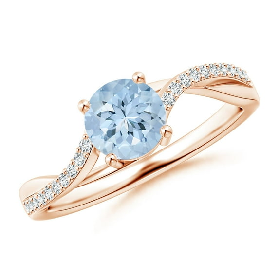 ANGARA Natural Solitaire Aquamarine Twisted Split Shank Engagement Ring in 14K Rose Gold for Women (Size-6mm) | March Birthstone, Anniversary, Jewelry Gift for Women | Natural Aquamarine Ring